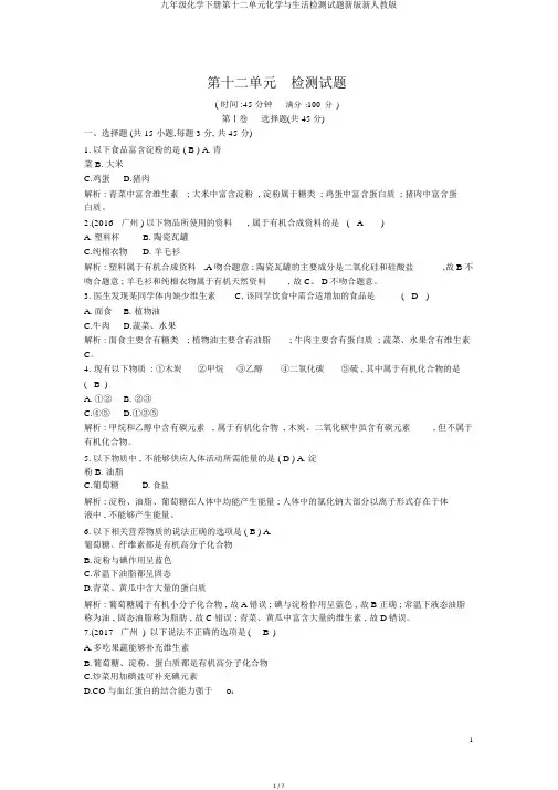 九年级化学下册第十二单元化学与生活检测试题新版新人教版