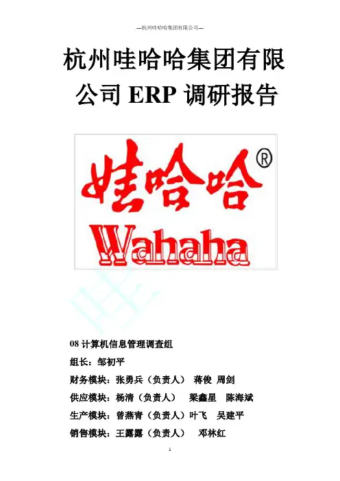 杭州娃哈哈公司ERP项目调研报告(一稿)