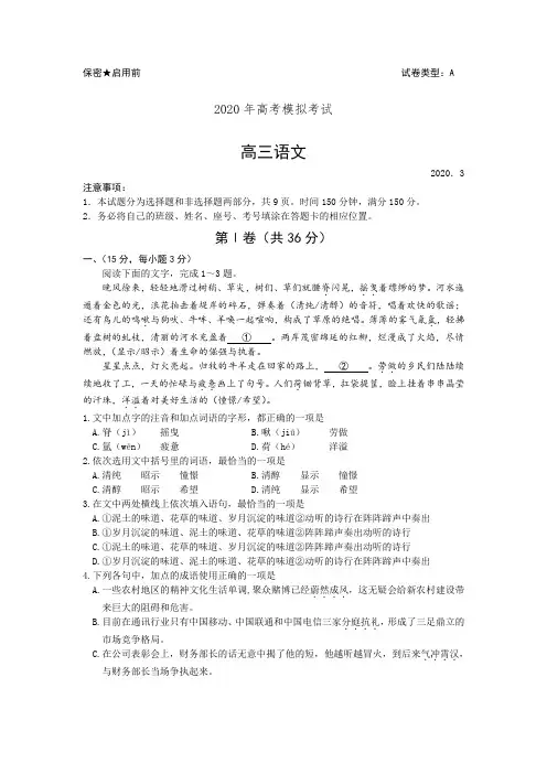 (审核版)山东省潍坊市2020届高三一模(潍坊一模)试题及答案(含答案解析).doc