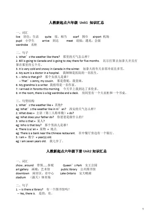 人教新起点6年级英语知识汇总