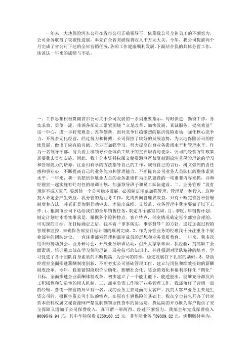 保险公司个人工作总结