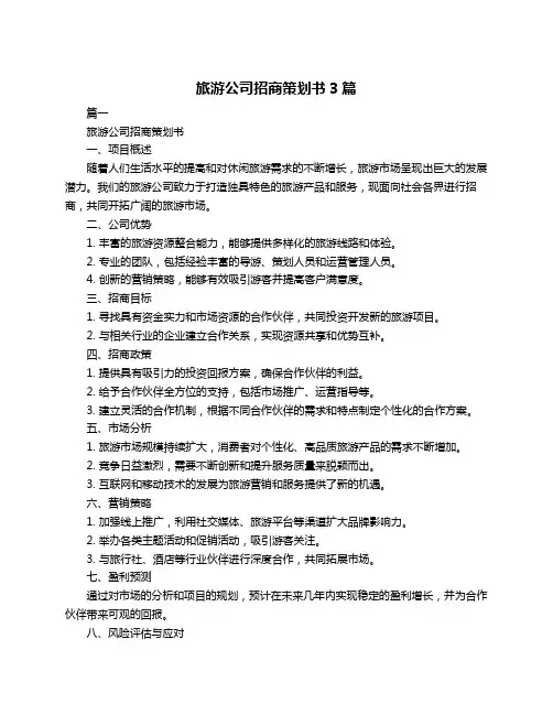 旅游公司招商策划书3篇