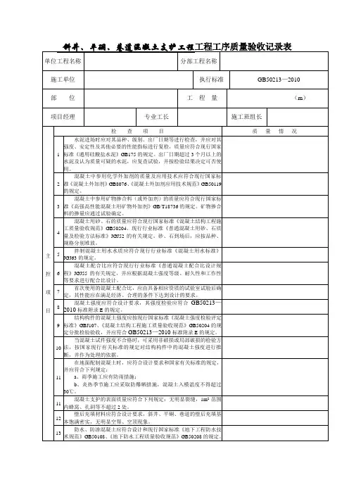 3、2(斜井、平硐、巷道)混凝土支护工程工程工序质量验收记录表