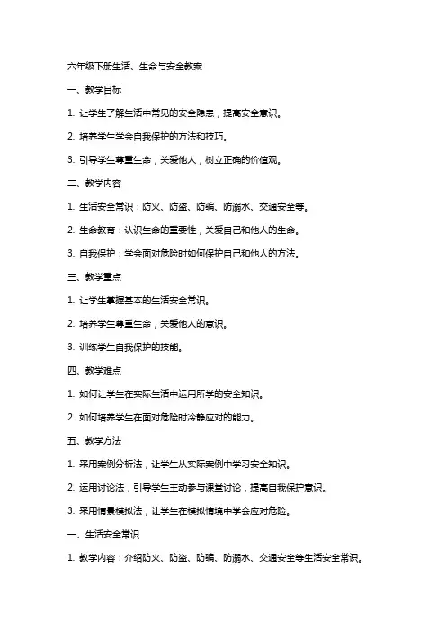 六年级下册生活生命与安全教案