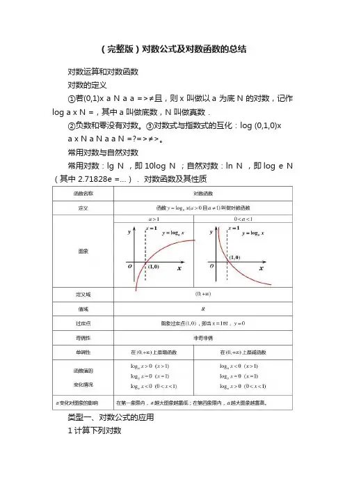 （完整版）对数公式及对数函数的总结