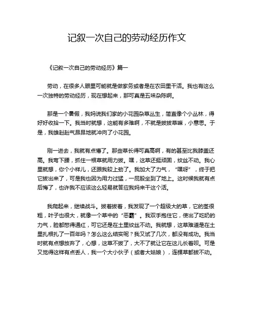 记叙一次自己的劳动经历作文