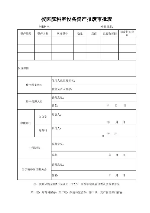 校医院科室设备资产报废审批表