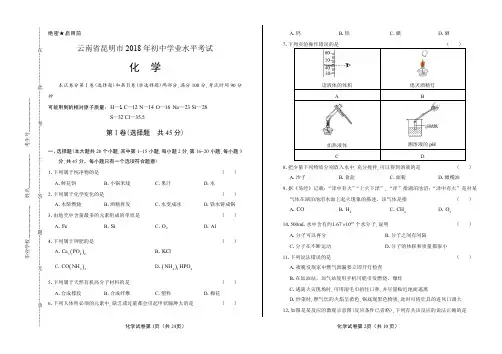 2018年云南省昆明市中考化学试卷含答案