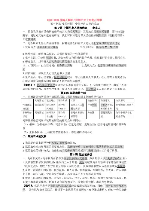 2019-2020部编人教版七年级历史上册复习提纲