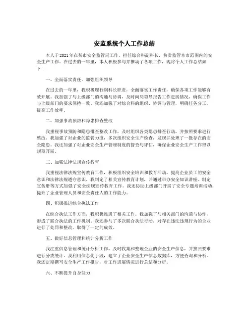 安监系统个人工作总结
