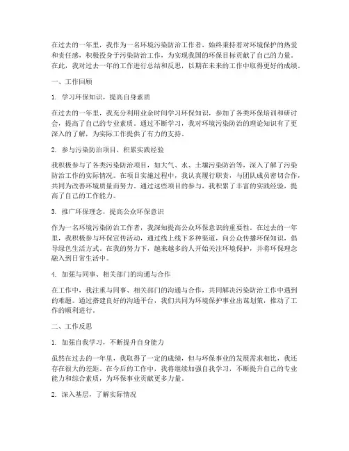 环境污染防治个人工作总结