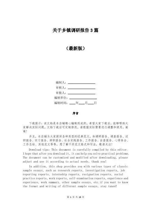 关于乡镇调研报告3篇