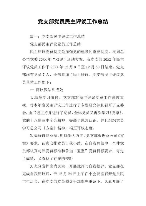 党支部党员民主评议工作总结