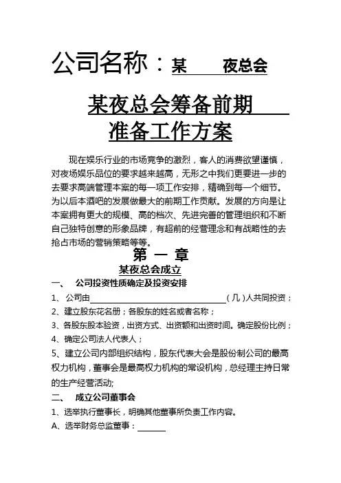 某夜总会筹备营运策划