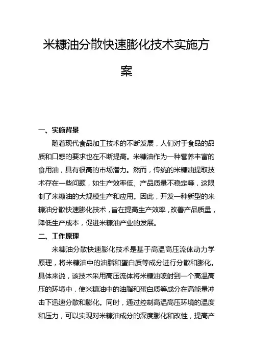 米糠油分散快速膨化技术实施方案(一)