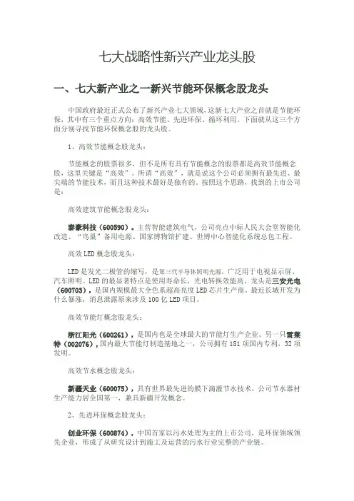 七大新产业之概念股龙头
