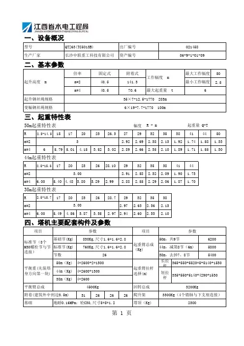 中联TC5013塔机参数表