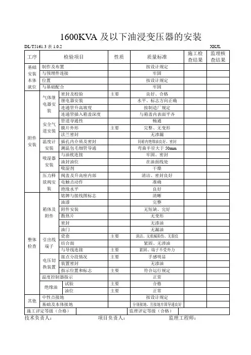 1600KVA及以下油浸变压器的安装