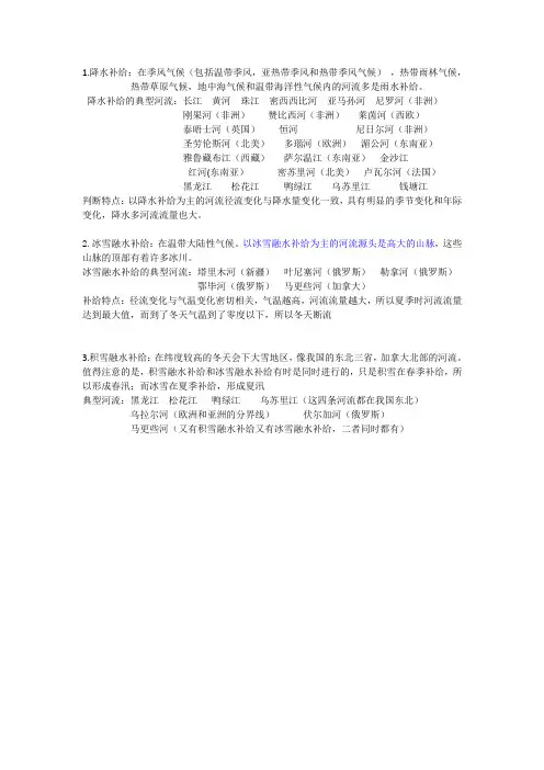 河流补给形式