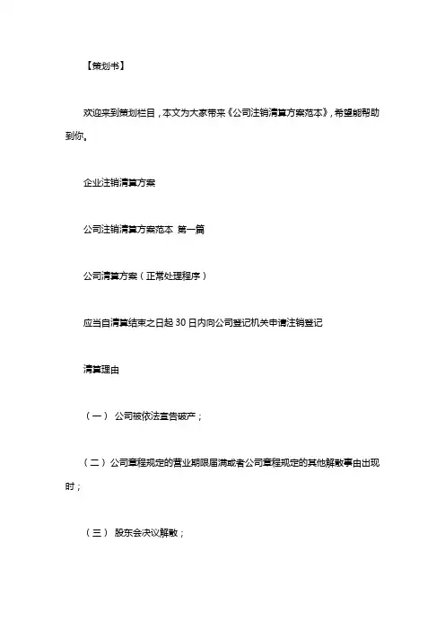 公司注销清算方案范本