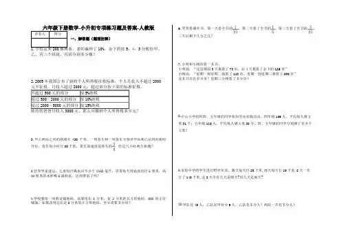 六年级下册数学-小升初专项练习题及答案-X46-人教版