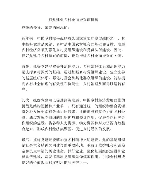 抓党建促乡村全面振兴演讲稿