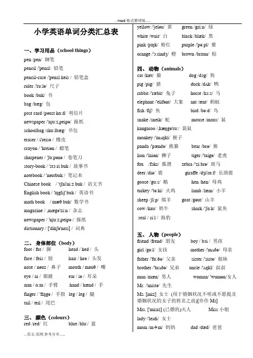 小学英语单词分类归纳(带音标)