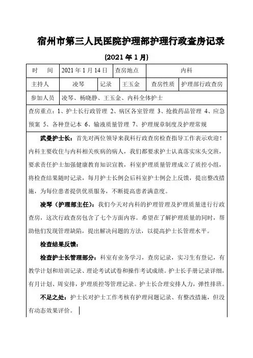 2021护理部护理查房记录