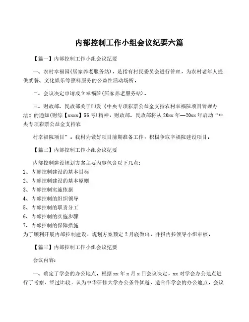 内部控制工作小组会议纪要六篇