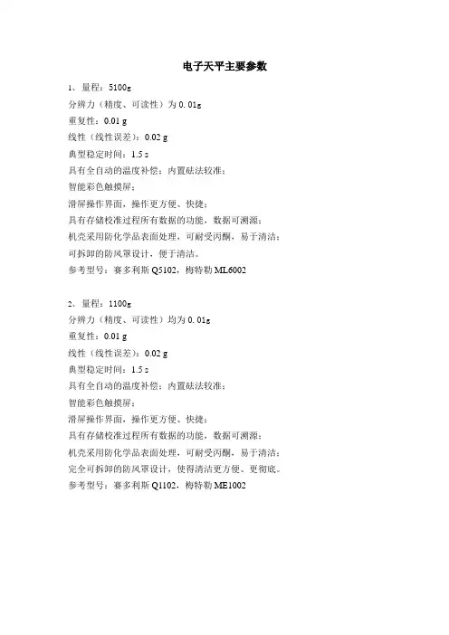 电子天平主要参数
