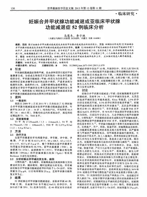 妊娠合并甲状腺功能减退或亚临床甲状腺功能减退症52例临床分析