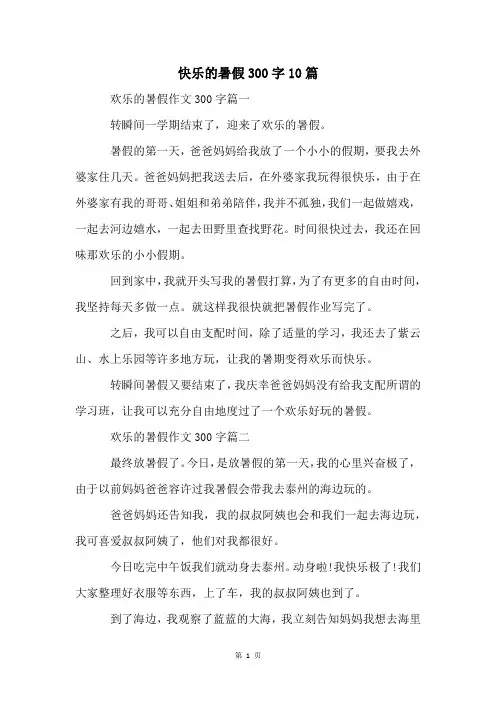 快乐的暑假300字10篇