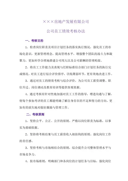 房地产公司员工绩效考核办法(WORD18页)