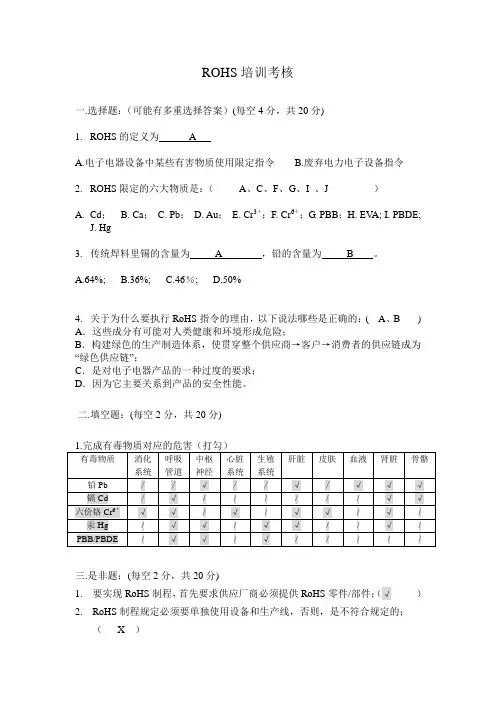 ROHS培训考核答案