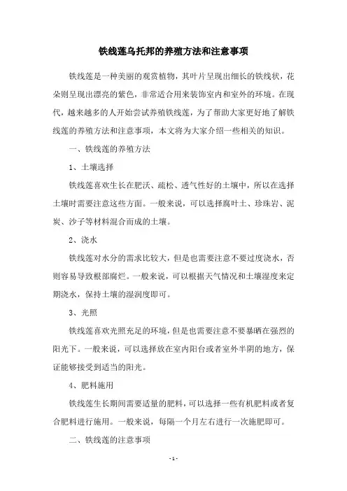 铁线莲乌托邦的养殖方法和注意事项