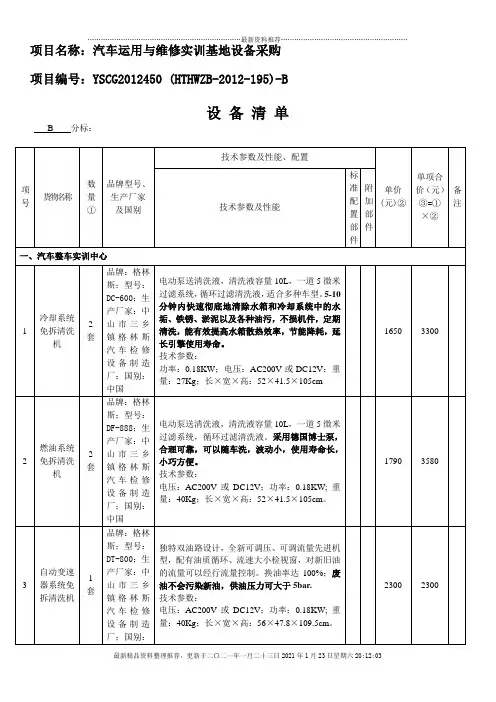 汽修设备清单