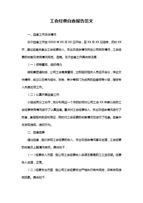 工会经费自查报告范文