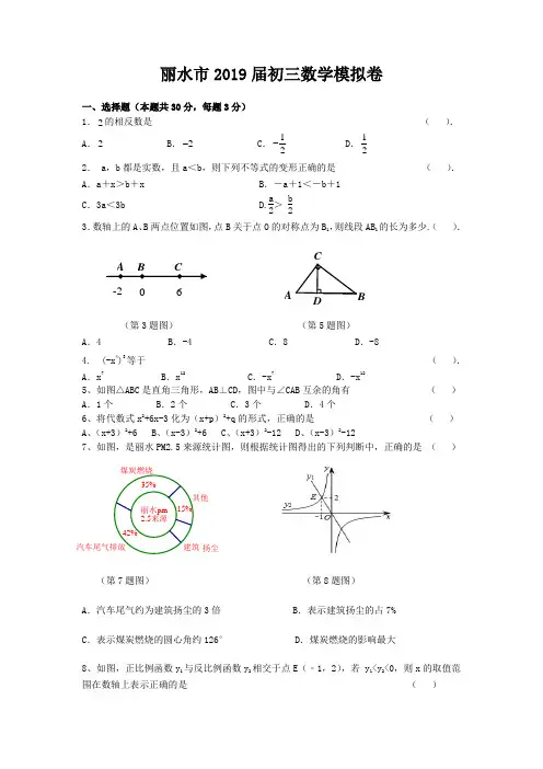 丽水市2019届中考数学模拟试卷含答案