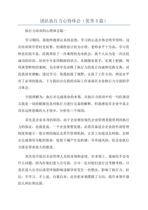 团队执行力心得体会(优秀5篇)
