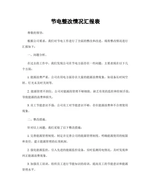 节电整改情况汇报表