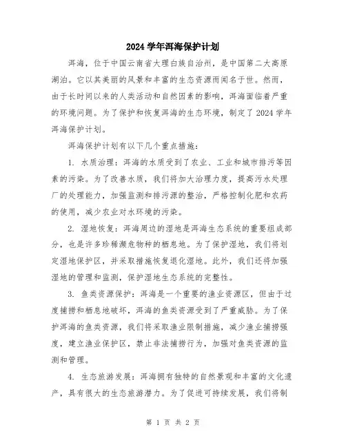 2024学年洱海保护计划