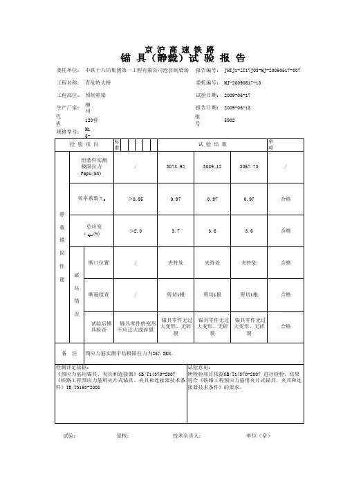 锚具(静载)试验报告