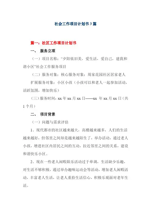 社会工作项目计划书3篇