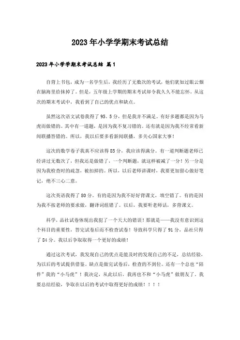 2023年小学学期末考试总结