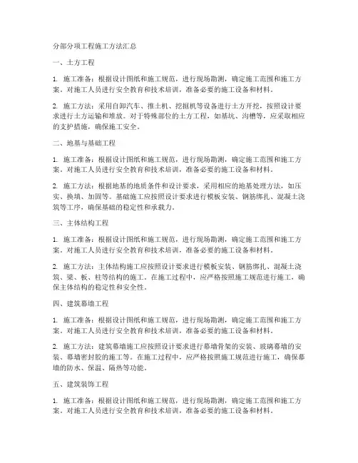 分部分项工程施工方法汇总