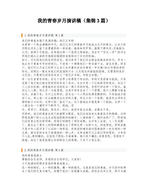 我的青春岁月演讲稿(集锦3篇)