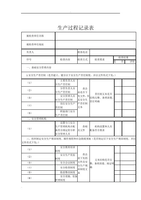 生产过程记录表