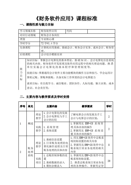 财务软件应用课程标准