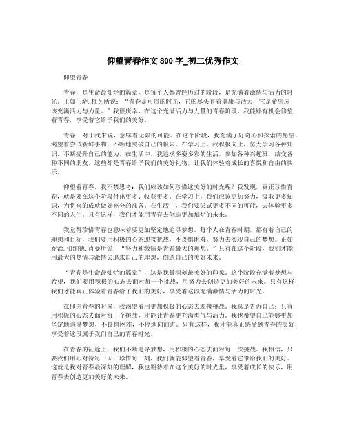 仰望青春作文800字_初二优秀作文