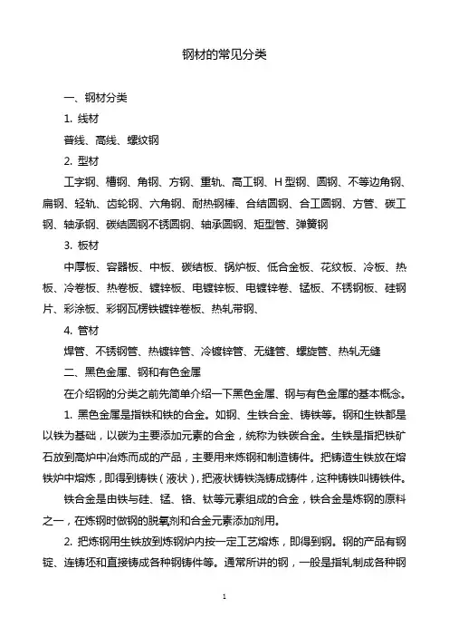 钢材的常见分类